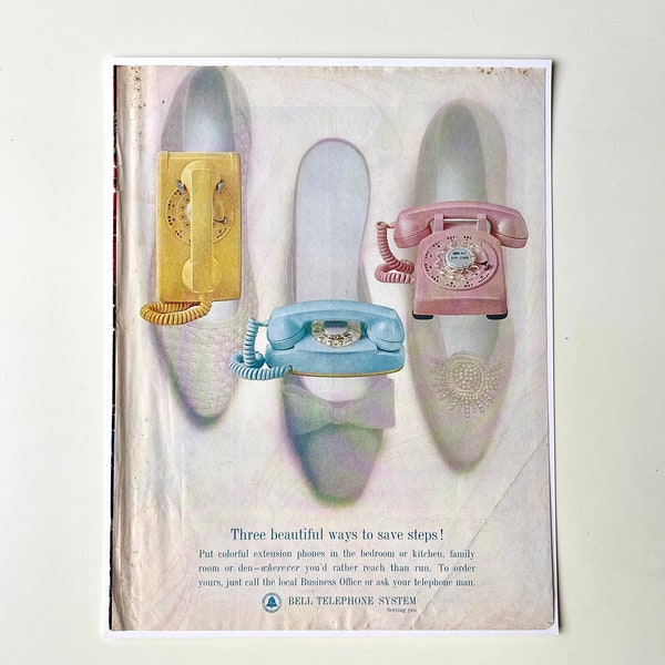 1964 Bell Telephone Ad, Funny Shoe Ad, Vintage Bell Advertising, Phone Ad, Life Magazine, Mid Century Advertising