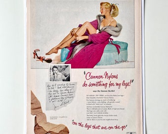 1951 Cannon Nylons Ad, Pantyhose Ad, Schlafzimmer Kunst, 50er Jahre Fashion Ad, Vintage Unterwäsche Ad, Life Magazine, Made in USA