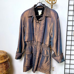 80s Limite Jacktet, Shiny Iridescent Coat, Women&#39;s Fall Coat, Women&#39;s US Size M
