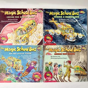 Vintage-Buchset „Der magische Schulbus“, 4 Bücher, illustrierte Kinderbücher zum Thema Wissenschaft, Frau Frizzle