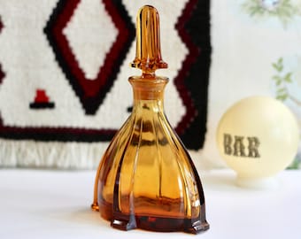 Deco Amber Glass Decanter, Liquor Whiskey Scotch Decanter with Lid, Mid Century Decorative Glass, Czechoslovakia Glass