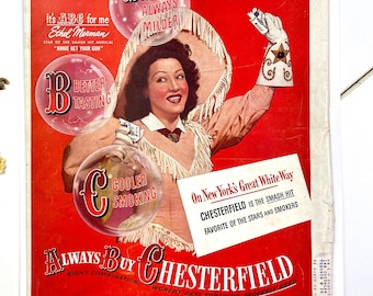 1947 Chesterfield Cigarettes Ad, Southwestern Art, Vintage Tobacco Collectible, Ethel Merman, Life Magazine, Atomic Decor, Red Wall Art