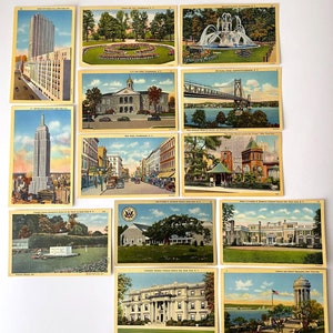 Cartoline di New York anni '50, set di 13, Empire State Building, Radio City Music Hall, Franklin Roosevelt, famosi luoghi di New York, cartolina litografica