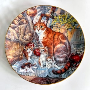 1980 Surprise in the Cellar Cat Plate, Lowell Davis First Edition, Decorative Plate with Orange Tabby Cat, Rustic Kitchen Decor