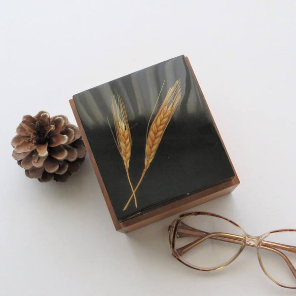 60s Dried Wheat Box, Wooden Trinket Box, Lidded Jewelry Box, Mid Century Heirloom Keepsake Decor