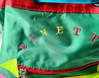 90s Benetton Backpack, Colorblock Neon Retro United Colors