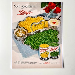 1951 Libby&#39;s Vegetables Ad, Canned Food Advertising, Mid Century Kitchen, Life Magazine