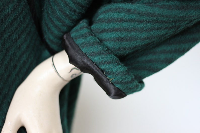 Women/'s Long Coat Made in Canada Striped Green and Black Coat Women/'s US Size 12 Large Vintage Wool and Mohair Trench Coat