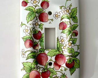 Vintage Ceramic Strawberry Switch Plate Cover, 80s Kitchen Decor