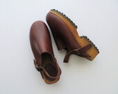 90s Leather Clogs Sling Back ALDO Super Chunky Solid Wood Platforms Women US Size 10 1/2 or Euro 41