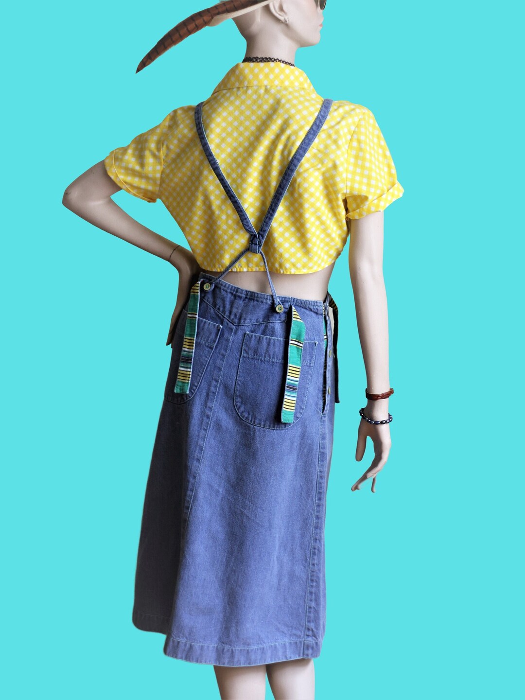 90s Denim Skirt Overalls Midi Skirt Jean Overalls Birds Etsy