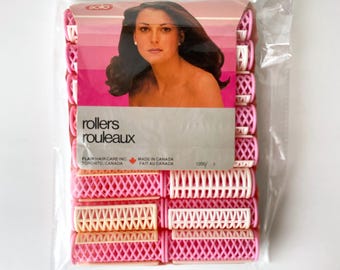 1980s Flair Hair Rollers, Pink & White, Set of 16