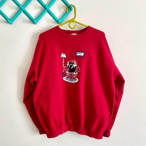 90s Dog Sweater, Scottie Scottish Terrier, Northern Reflections Crewneck Pullover, Red Cotton Sweater,  Made in Canada, Women&#39;s US Size XL