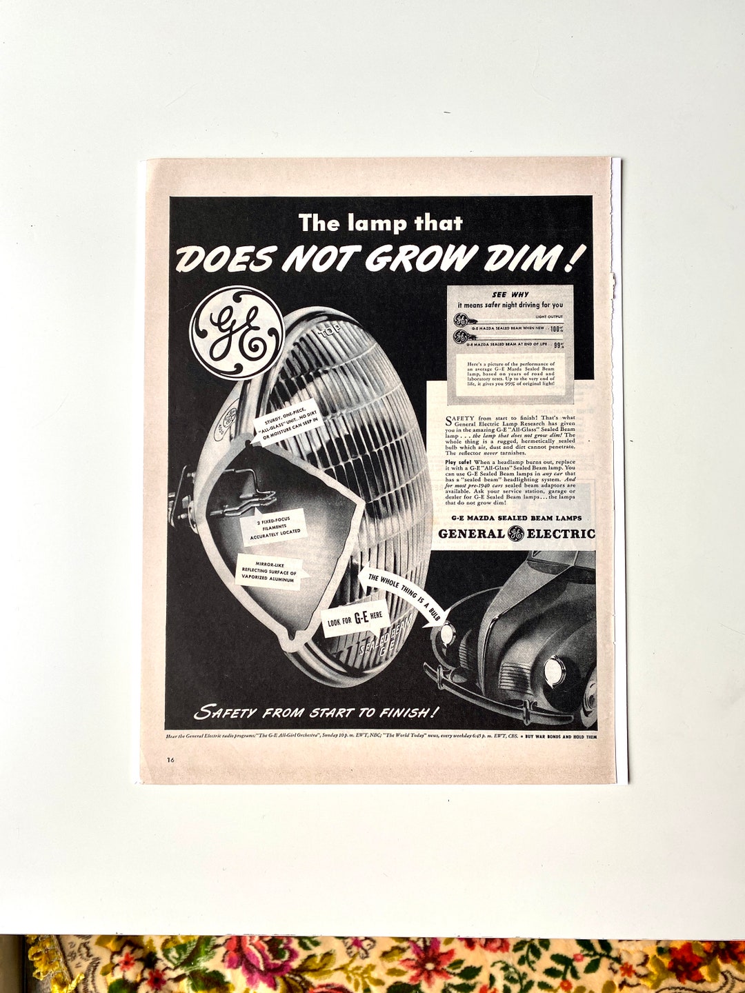 1944 General Electric Lamp Advertisement Car Headlights Ad Etsy