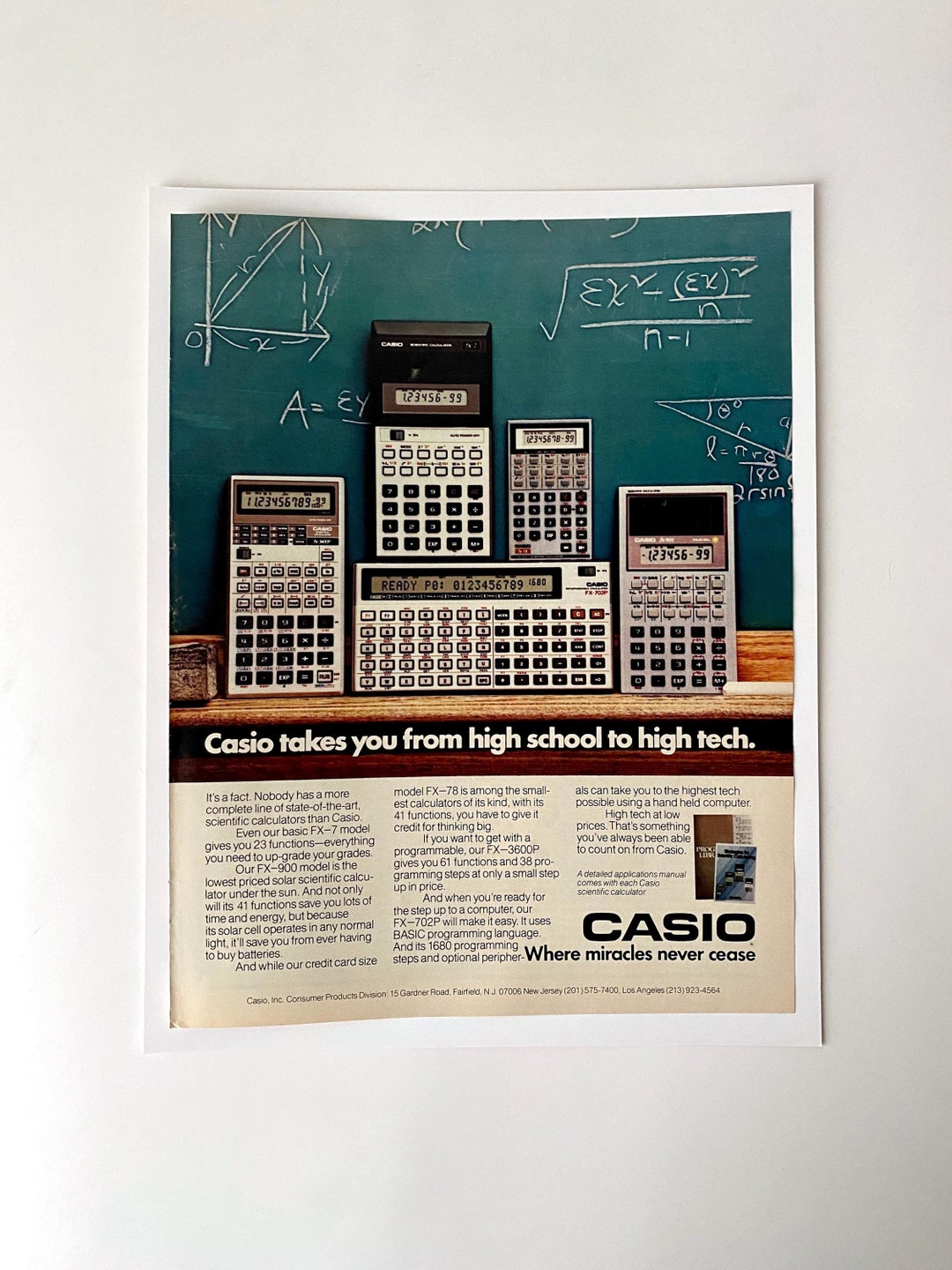 1982 Casio Scientific Calculators Ad, Life Magazine, Retro Office
