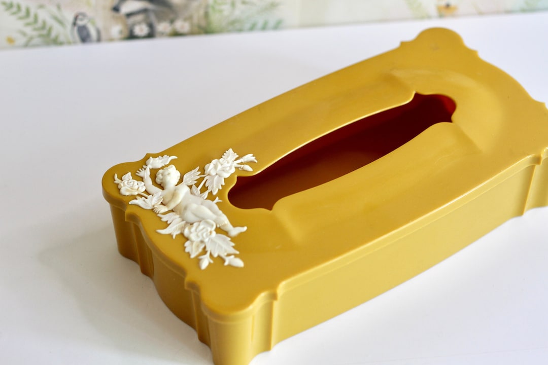 70s Tissue Box Cover Gold With Cherub and Roses Victorian - Etsy