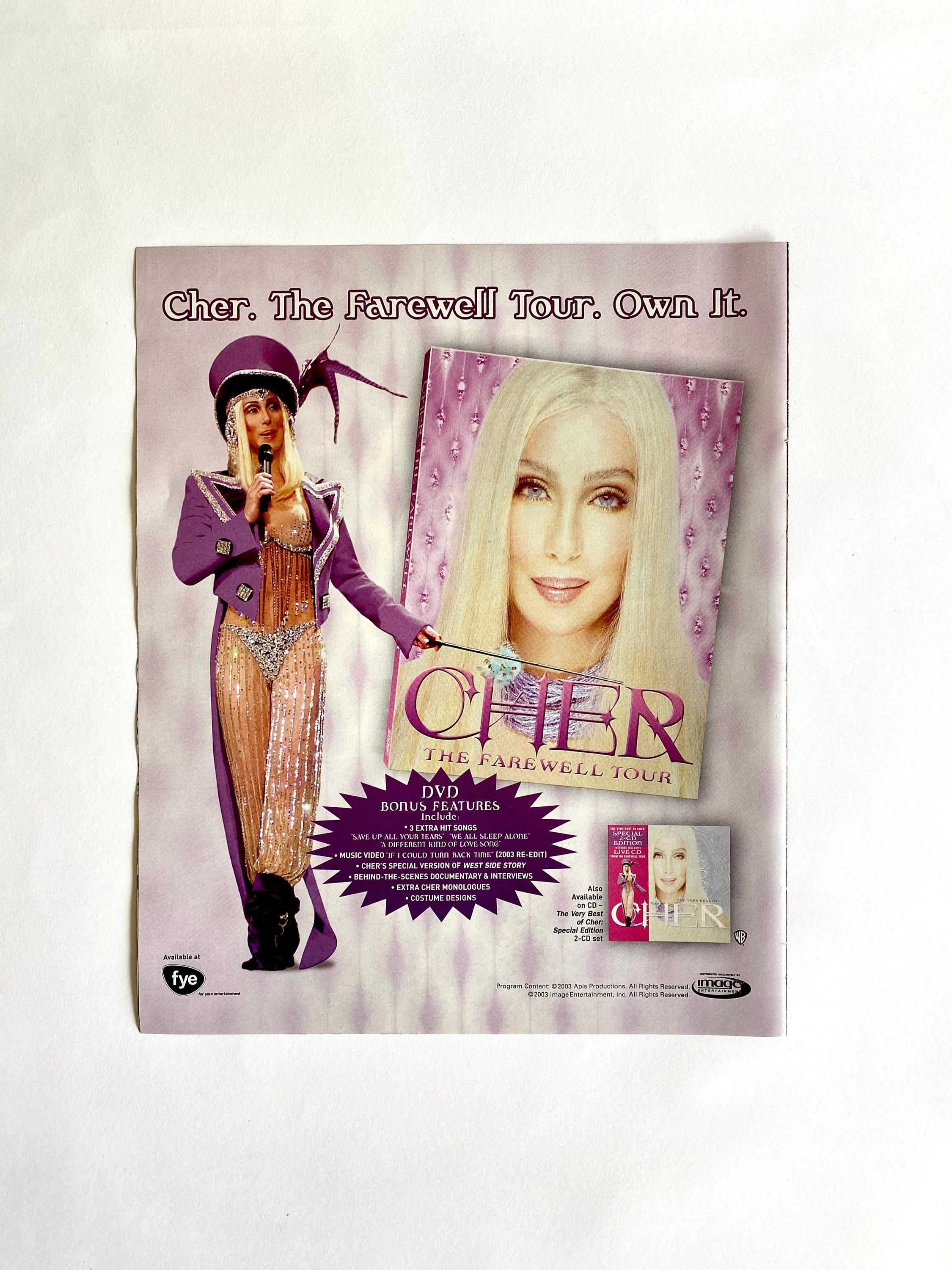 2003 Cher Farewell Tour Ad, Rolling Stone, Y2K Pop Music