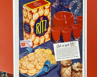 1946 Ritz Crackers Ad, Nabisco Biscuits, 40s Food Ad, Atomic Kitchen Art, Vintage Snacks, Life Magazine, Housewarming Gift