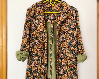 1970s Tapestry Blazer Jacket, Floral Jacket, Women's US Size Smal