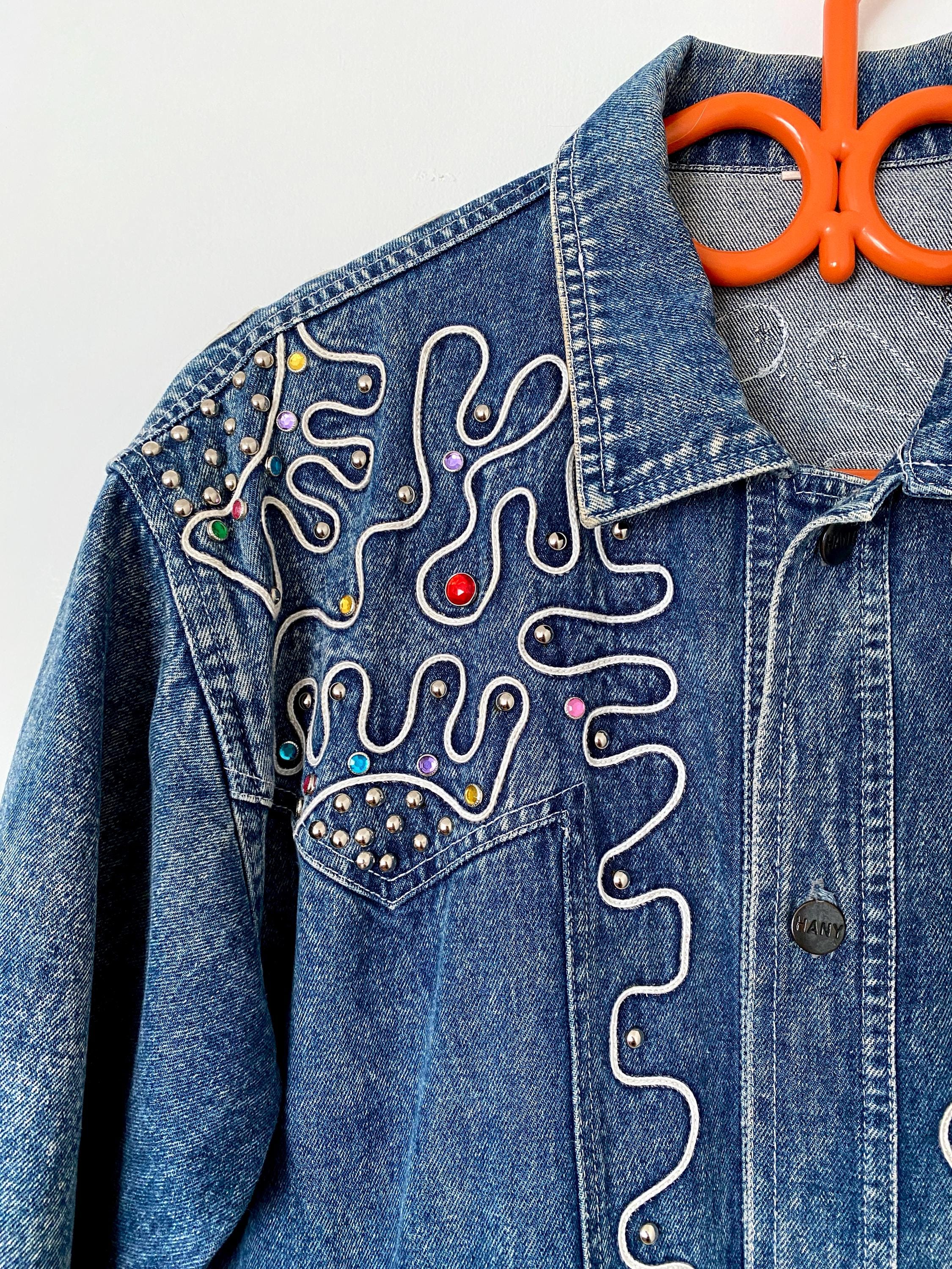 90s Studded Denim Jacket, HANY Wear, Bejewelled Jean Jacket 90s Studded Denim Jacket, HANY Wear, Bejewelled Jean Jacket