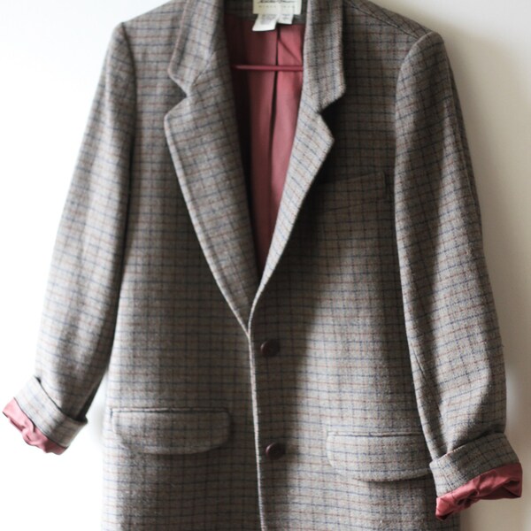 Vintage veste Eddie Bauer Blazer, gris marron à carreaux avec doublure, Made in USA, petite taille des femmes 6-8