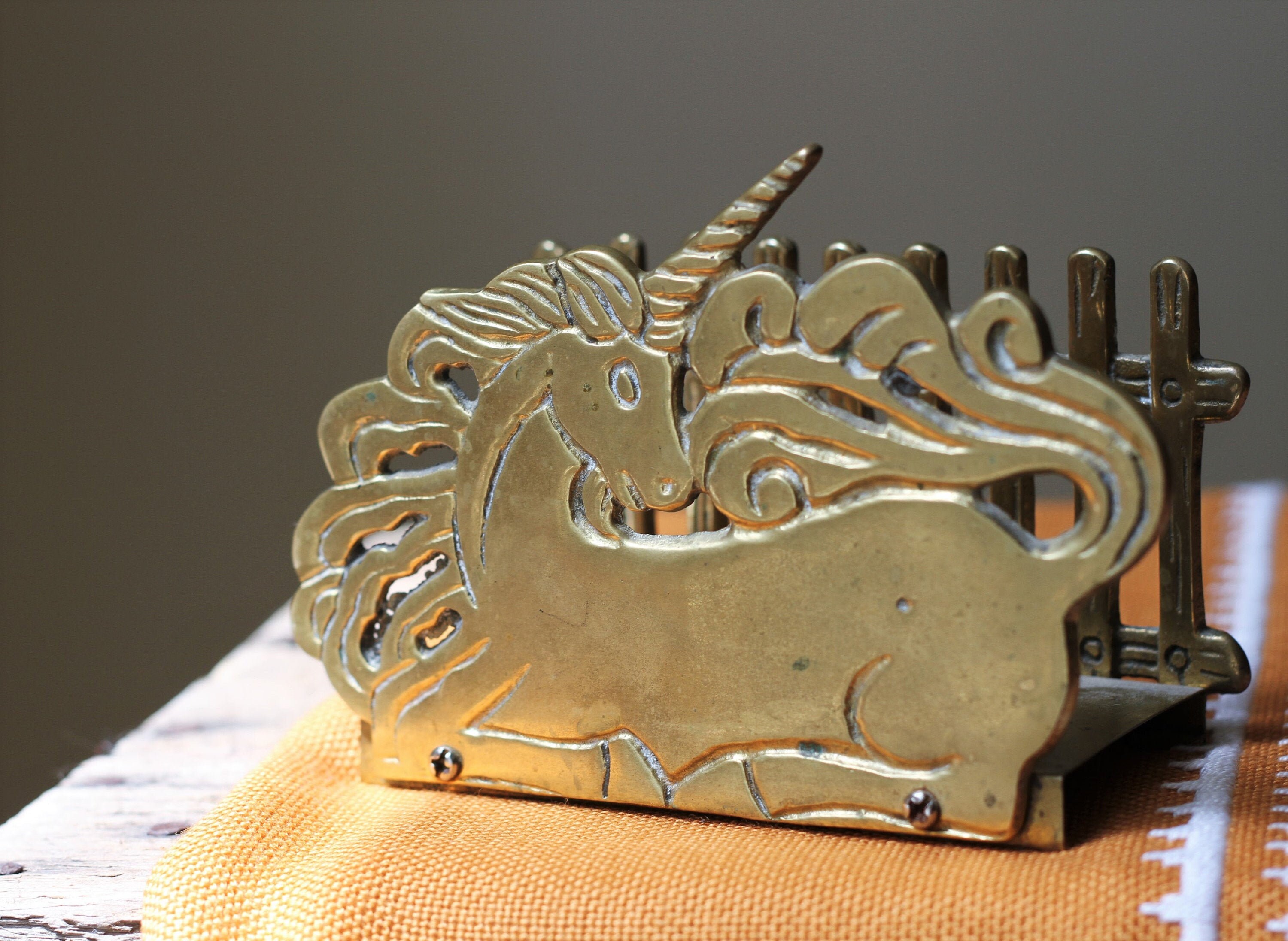 Vintage Unicorn Napkin Holder Brass Unicorn Decor Child Girl