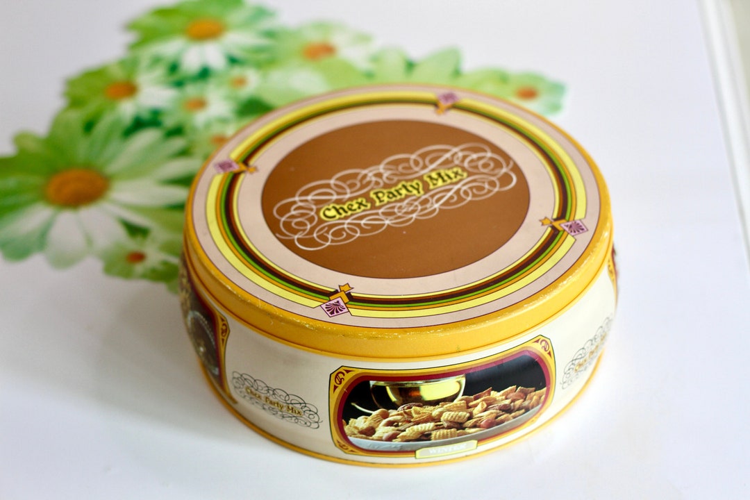 1980 Chex Party Mix Tin Round Lidded Storage 80s Kitchen Etsy