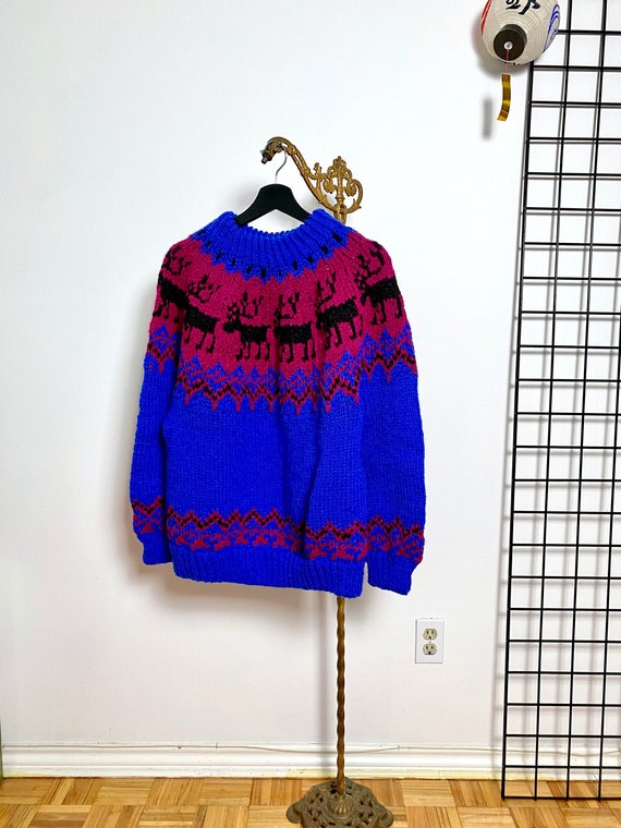 80s Knit Sweater, Reindeer Sweater, Knit Pullover,