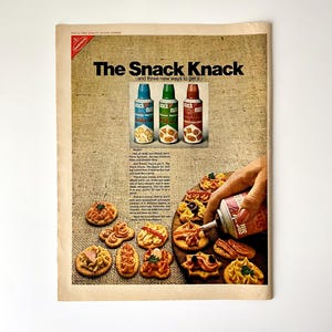 1967 Snack Mate Cheese Spread Ad, Nabisco Snack Knack Canned Cheese Ad, Look Magazine, Made in USA, Americana Funny Food, Kitchen Wall Art