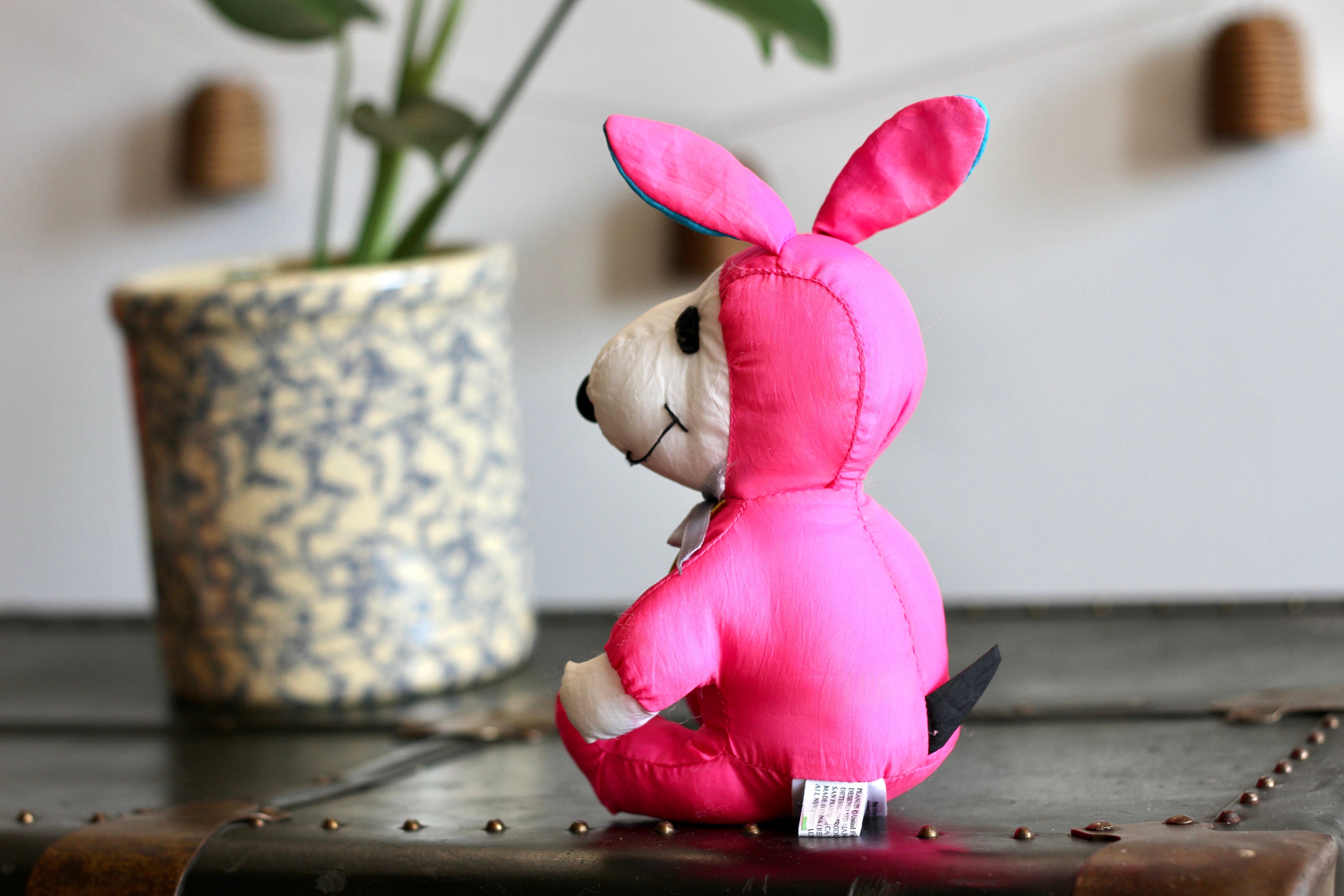 Vintage Snoopy Bunny Toy, Peanuts Plush, Hot Pink Bunny