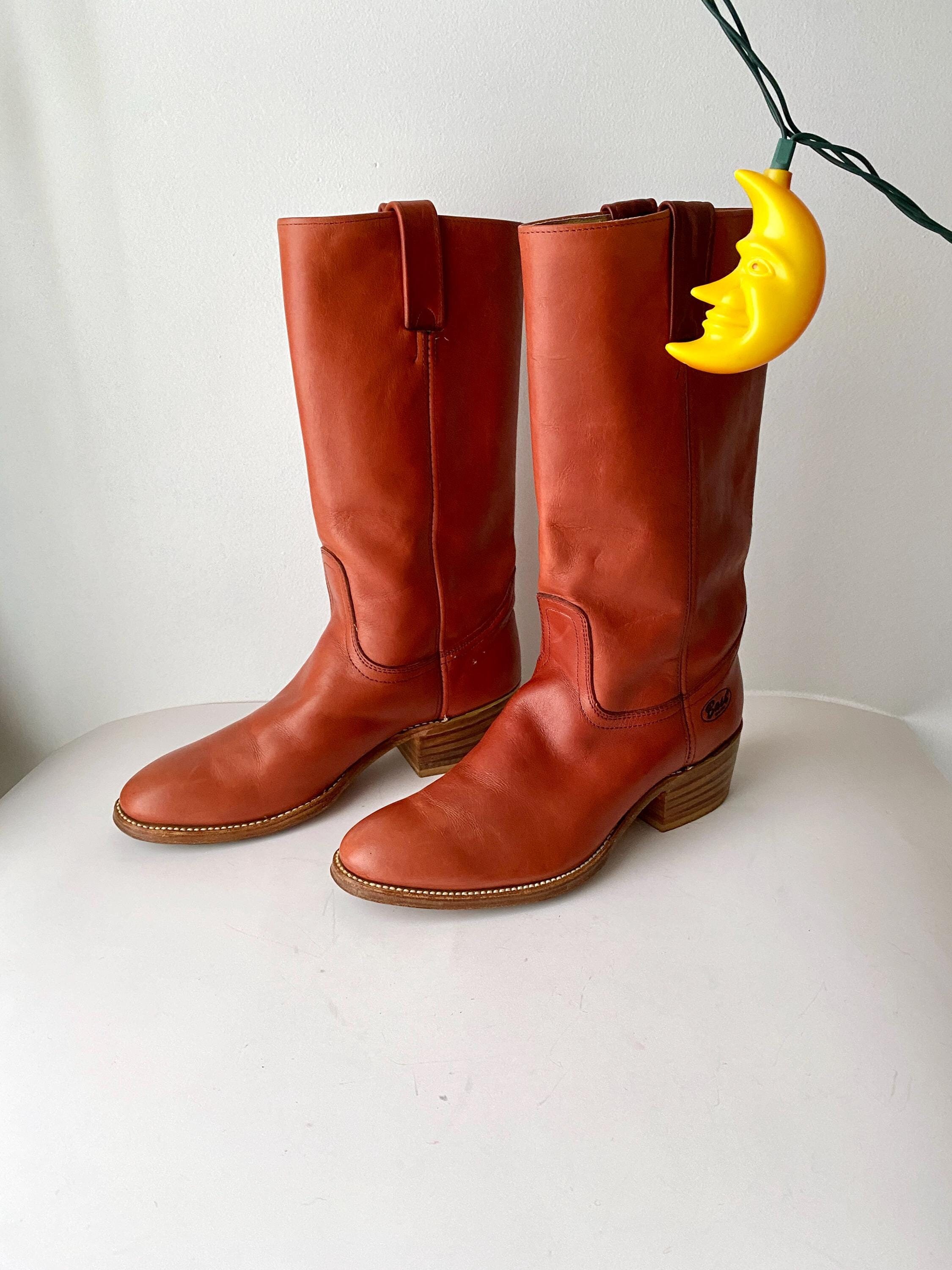 Vintage Bass Cowboy Boots, Sienna Orange Leather, Women's US Size 9