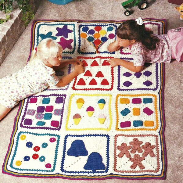 Count the Shapes Spectacular Kid's Crochet Afghan, Playtime Learning Blanket Vintage Baby Children's Pattern, PDF Instant Download