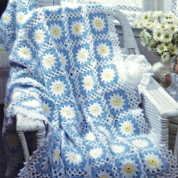 Vintage Crochet Pattern Good Morning Daisies Vintage Afghan Pattern, Gift, Home Decor Throw, Worsted Weight Yarns PDF Instant Download