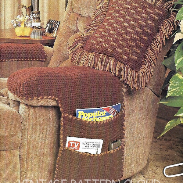 Vintage Crochet Pattern, Armchair Controls, Magazine, Holder Set Digital Download Pattern, Instant PDF
