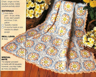 Summer Flowers Newborn Coverlet Pattern, Crochet Pattern Vintage 1990, Lovely Baby Afghan Gift PDF Instant Download, Digital Download