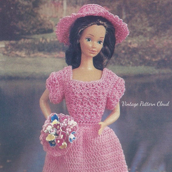 Vintage Crochet Pattern Fashion Doll, Afternoon Party, Bridesmaids Dress 11 1/2 Fashion Doll PDF Instant Download