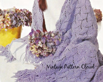 Vintage Knitting Pattern Lovely Lacy Afghan, Knitted Shell Design, 36 1/2 x 53 1/2 Inches PDF Instant Download