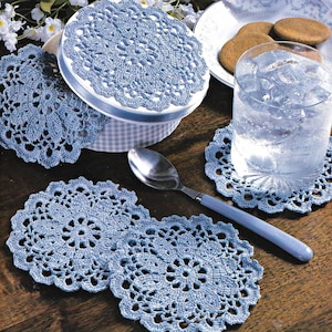 Juego de posavasos de crochet con estilo vintage. Usa hilo de algodón de crochet n.° 10 (PDF, descarga digital).