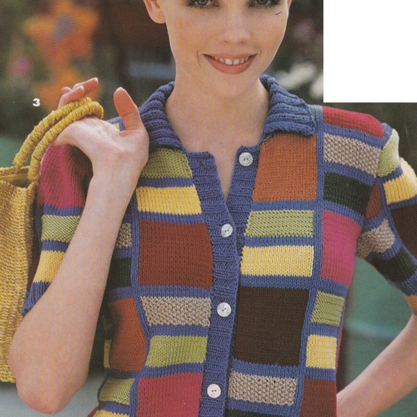 Vintage Knitting Pattern Short Sleeve Button Front Cardigan Lovely Made in Bright or Neutral Colors PDF Instant Download
