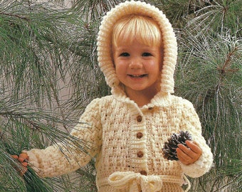 Vintage Crochet Pattern, Little Girls Basketweave Hooded Coat, Sizes 2-3, 4-5, 6-7 PDF Instant Download