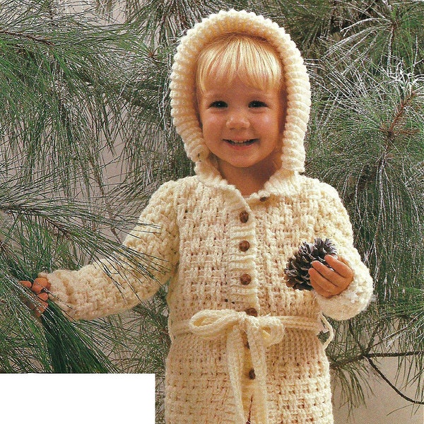Vintage Crochet Pattern, Little Girls Basketweave Hooded Coat, Sizes 2-3, 4-5, 6-7 PDF Instant Download