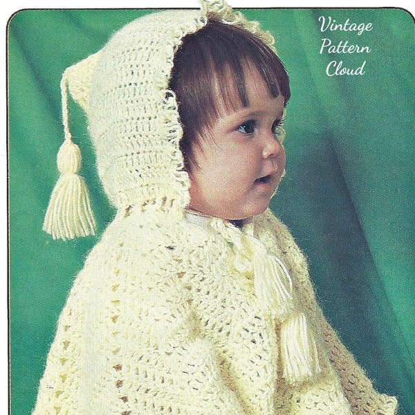 Vintage Crochet Pattern, Infants Poncho Pattern, Sizes 3 to 6 months & 9 to 12 months PDF Instant Download
