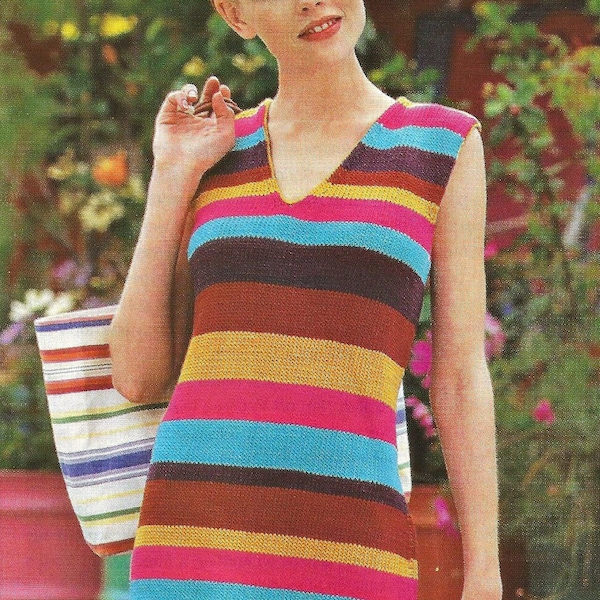 Vintage Knitting Pattern Very Easy Sleeveless V-Neck Dress, Ladies Sizes Small, Medium and Large,  PDF Instant Digital Download