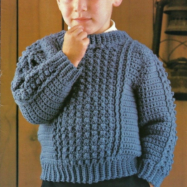 Boy's Crocheted Sweater PDF Download, 1980's Sizes 2,3,4, Digital Instant Download Vintage Knitting Pattern