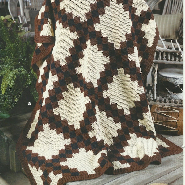 DOUBLE IRISH Chain Vintage Crochet Pattern Afghan Quilt Look Styling Worsted Weight Yarn PDF Digital Download