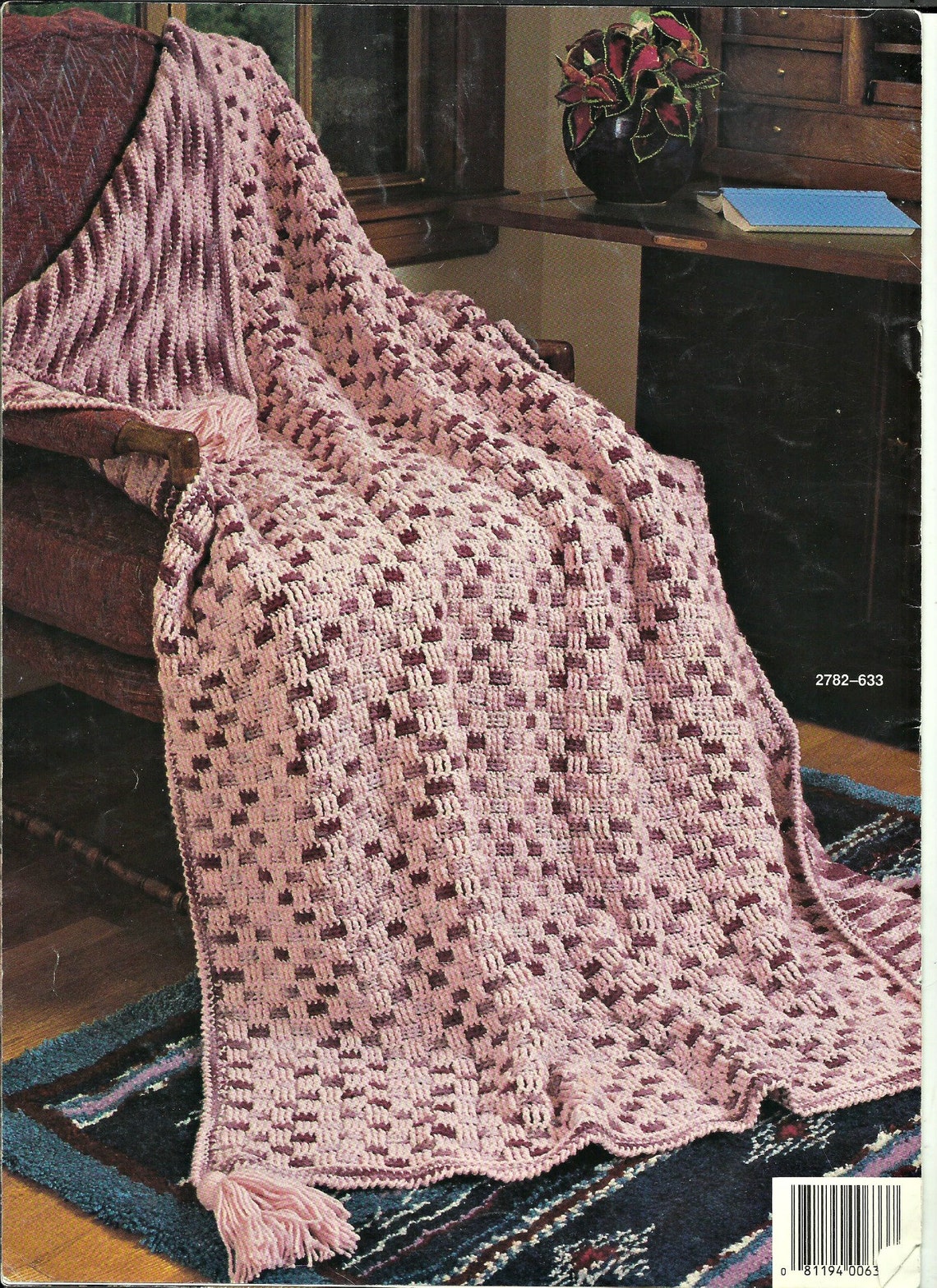 Vintage Crochet Afghan Pattern Reversible Waffle Stitch Blanket Worked