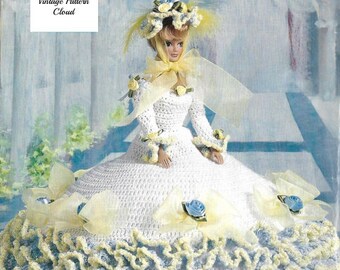 Vintage Crochet Pattern Fashion Doll, Special Dress & Bonnet Ruffles and Ribbonfor 11 1/2 Barbie PDF Instant Download