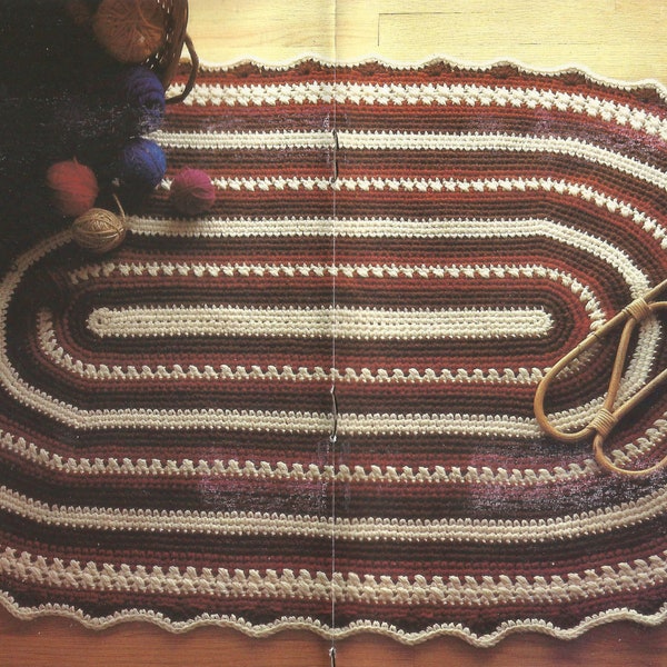 Vintage Crochet Pattern Oval Shape Rug, Home Decor, Wonderful 58 Inches in Length