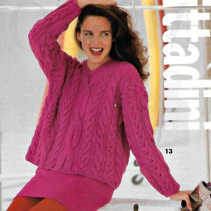 Oversized Cable Sweater Knitting Pattern, Comfy V-Neck Design, Vintage Fashion Pattern Instant Download, Digital Download