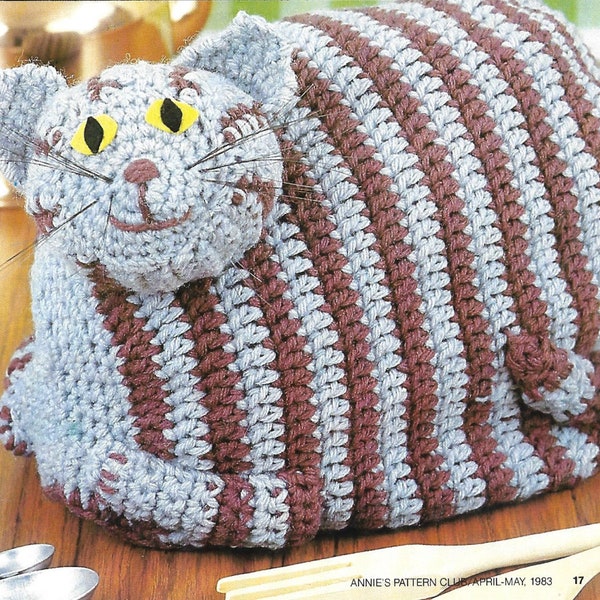 Vintage Crochet Pattern Happy Cat Tea Cozy,  Keeping Your Tea Warm Longer Cosy, Pattern Worsted Weight Yarn PDF Instant Download